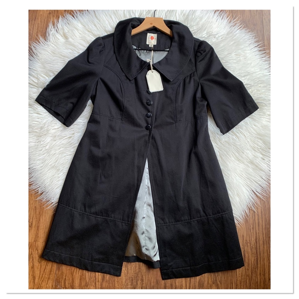 Anthropologie Tulle Dress Jacket Black Partial Button Front Size Large New